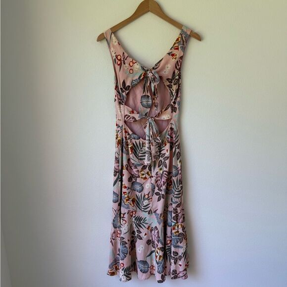 Lulus Island Sun Blush Pink Tropical Print Tie-Back Midi Dress - Small - Picture 5 of 8